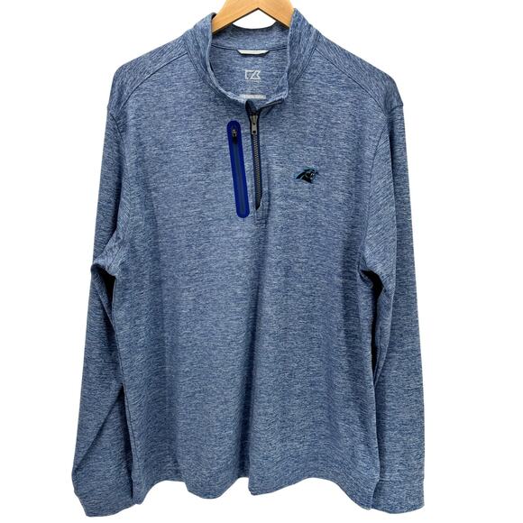 Carolina Panthers 1/4 Zip Mens XL Blue CB DryTec 50+ UPF Cutter & Buck Golf Top - Picture 1 of 7